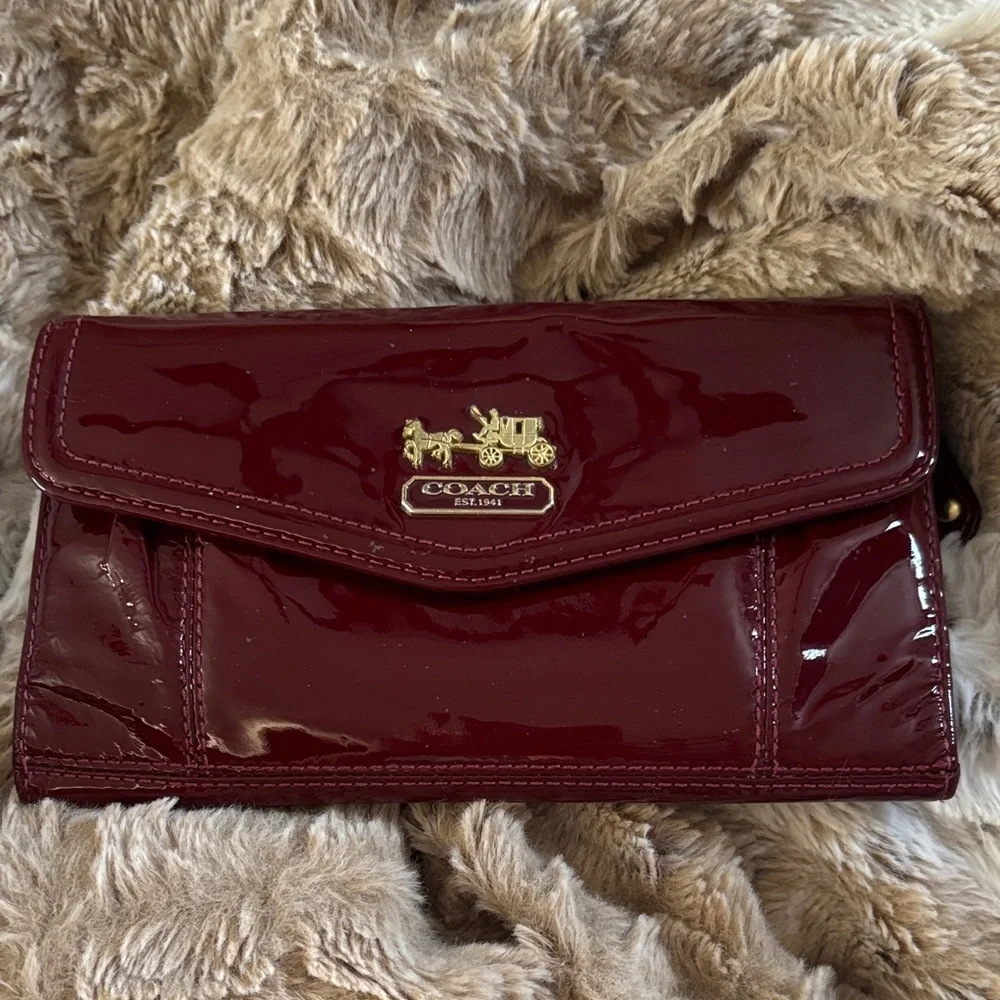Coach Deep Red Patent Leather Wallet - Picture 1 of 14